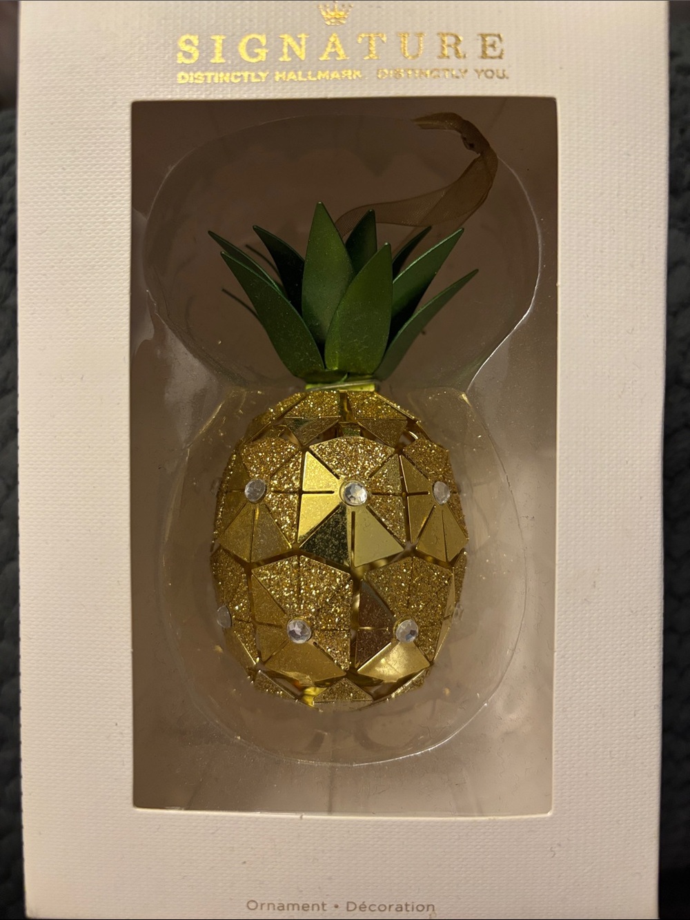 Hallmark Signature Gold Pineapple Ornament with Green Leaves
